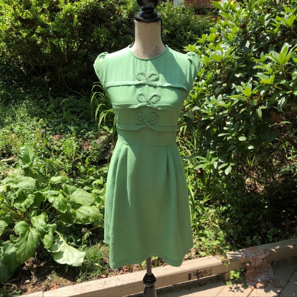 Ara Vintage Bow Fit & Flare Dress Size S - Green